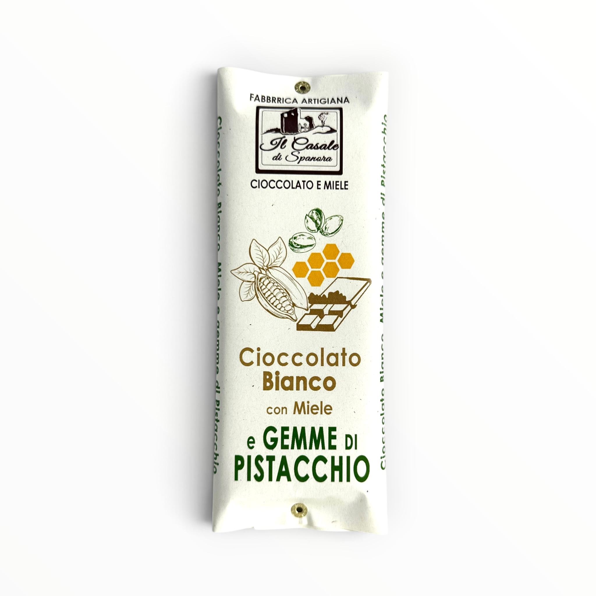 Tavoletta di puro cioccolato bianco e pistacchi italiani SPANORA 100g