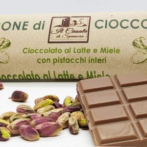 Torrone di cioccolato al latte e miele pistacchi italiani 235 g Il Casale di Spanora