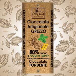 Tavoletta di cioccolato fondente Grezzo 80% cacao e menta essiccata 115 g