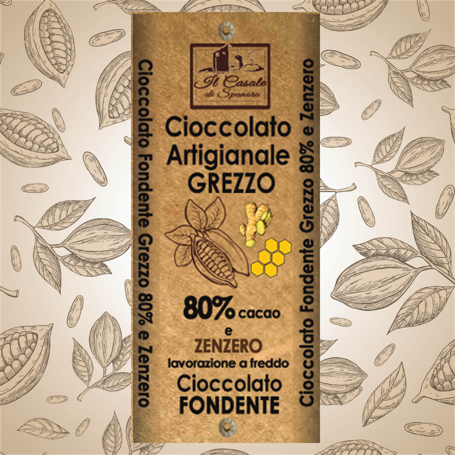 Tavoletta di Cioccolato fondente Grezzo 80% cacao e zenzero 110g