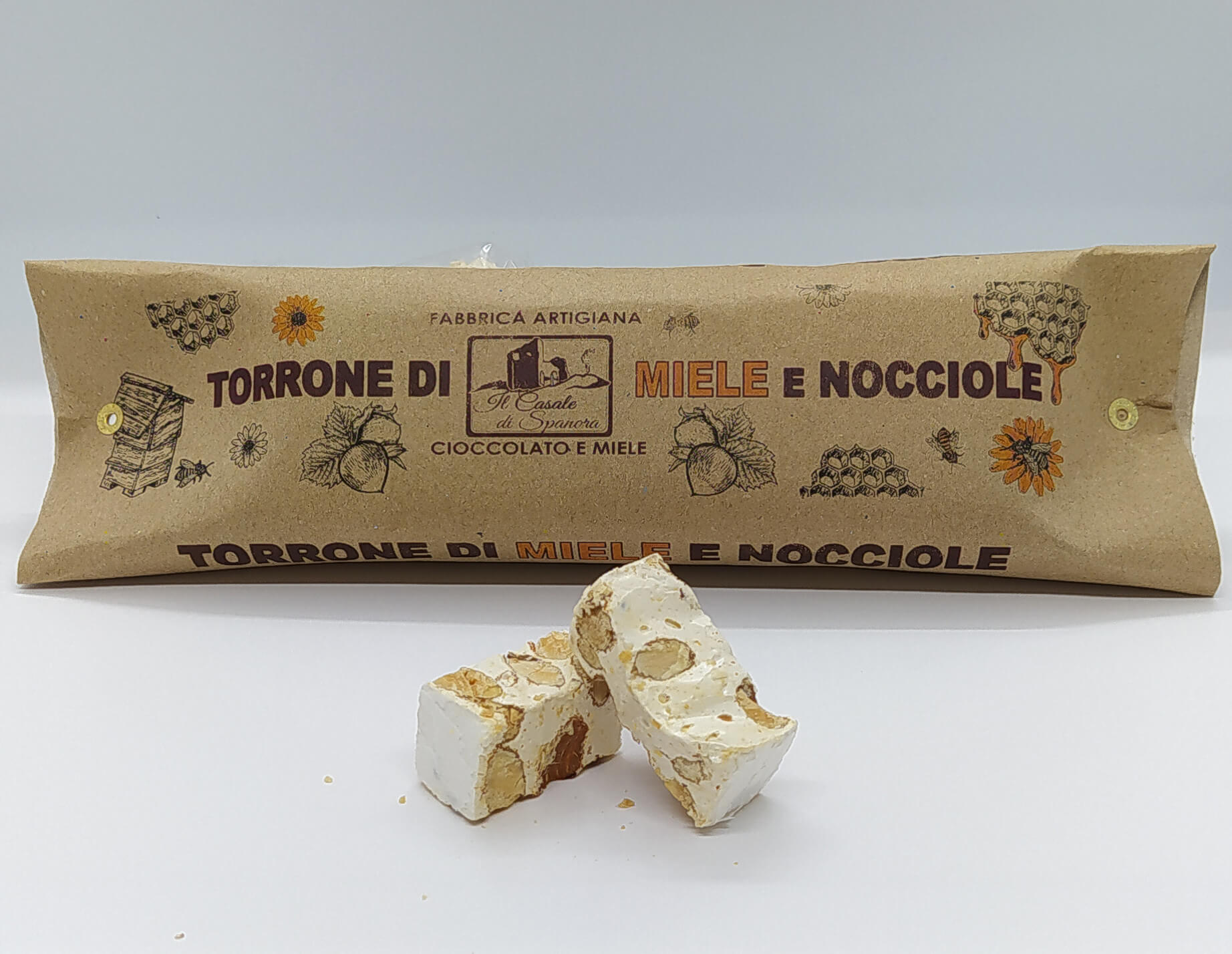 Torrone artigianale di solo miele italiano e Nocciole 200 G
