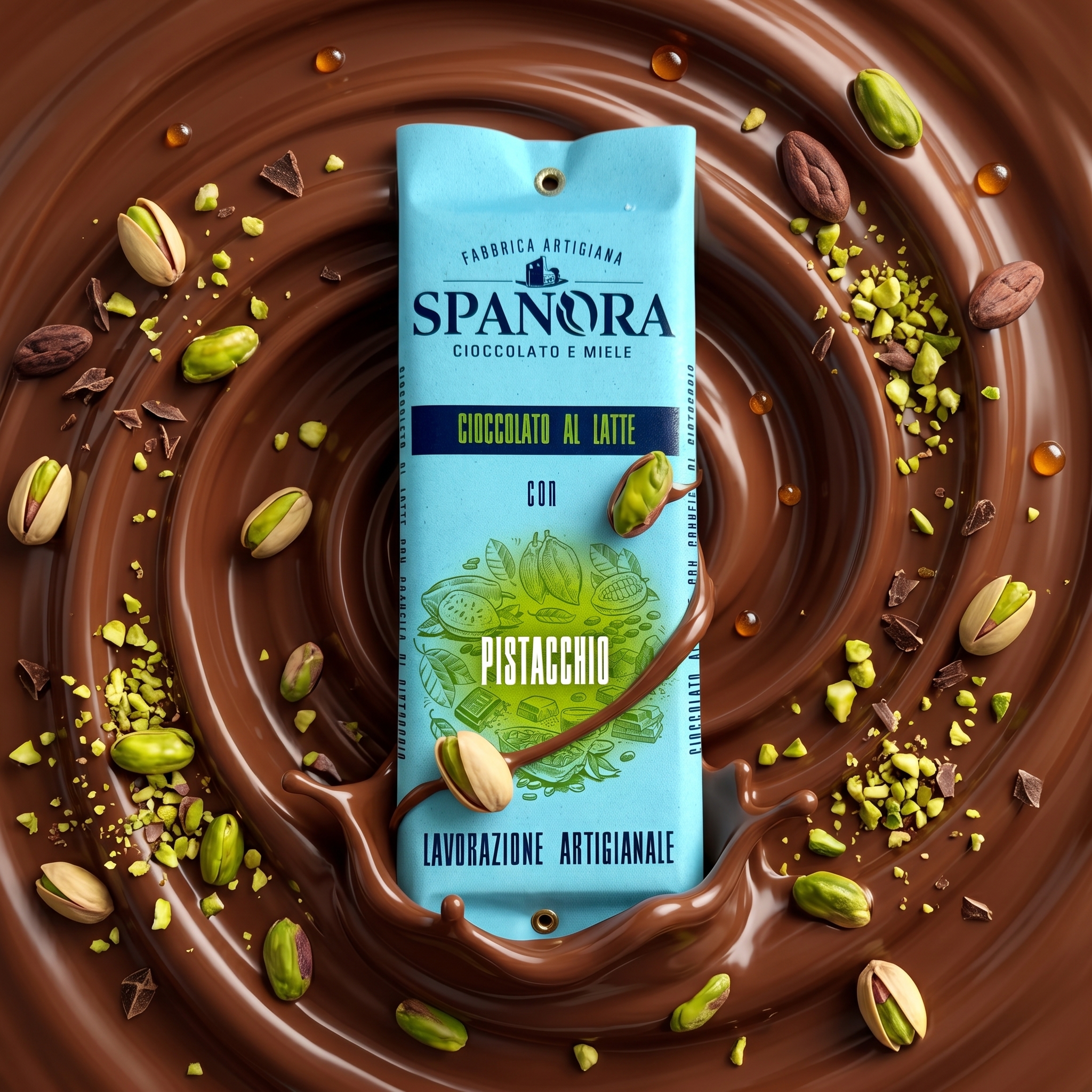 Tavoletta di cioccolato al latte e miele con pistacchi italiani 40g - immagine 3